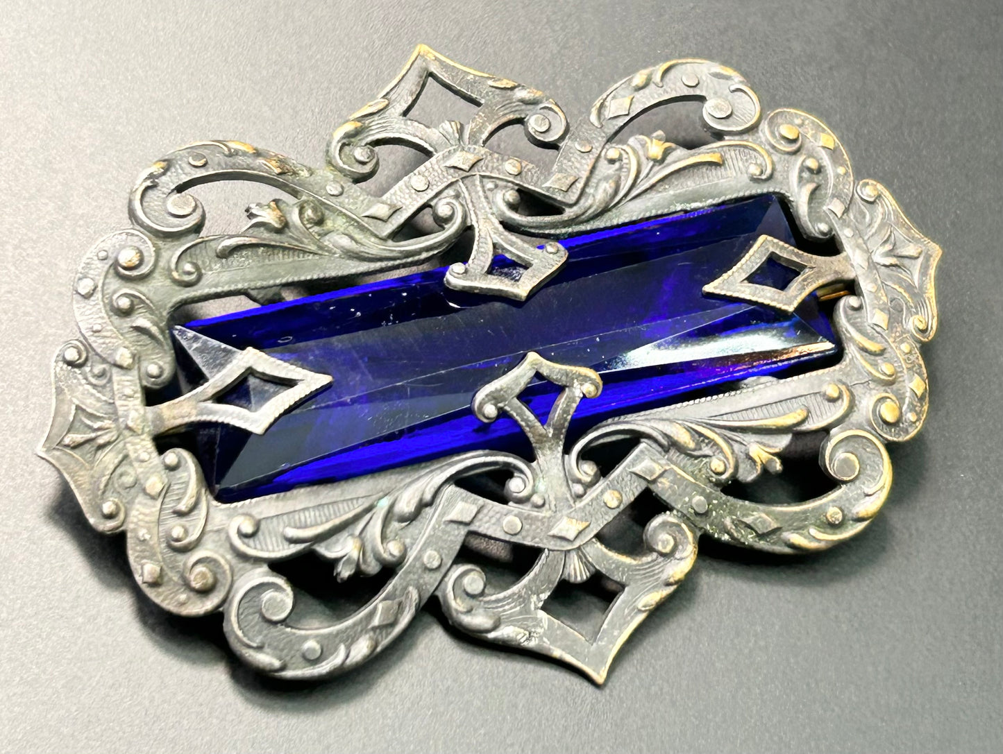 Art Nouveau Blue Glass Brooch