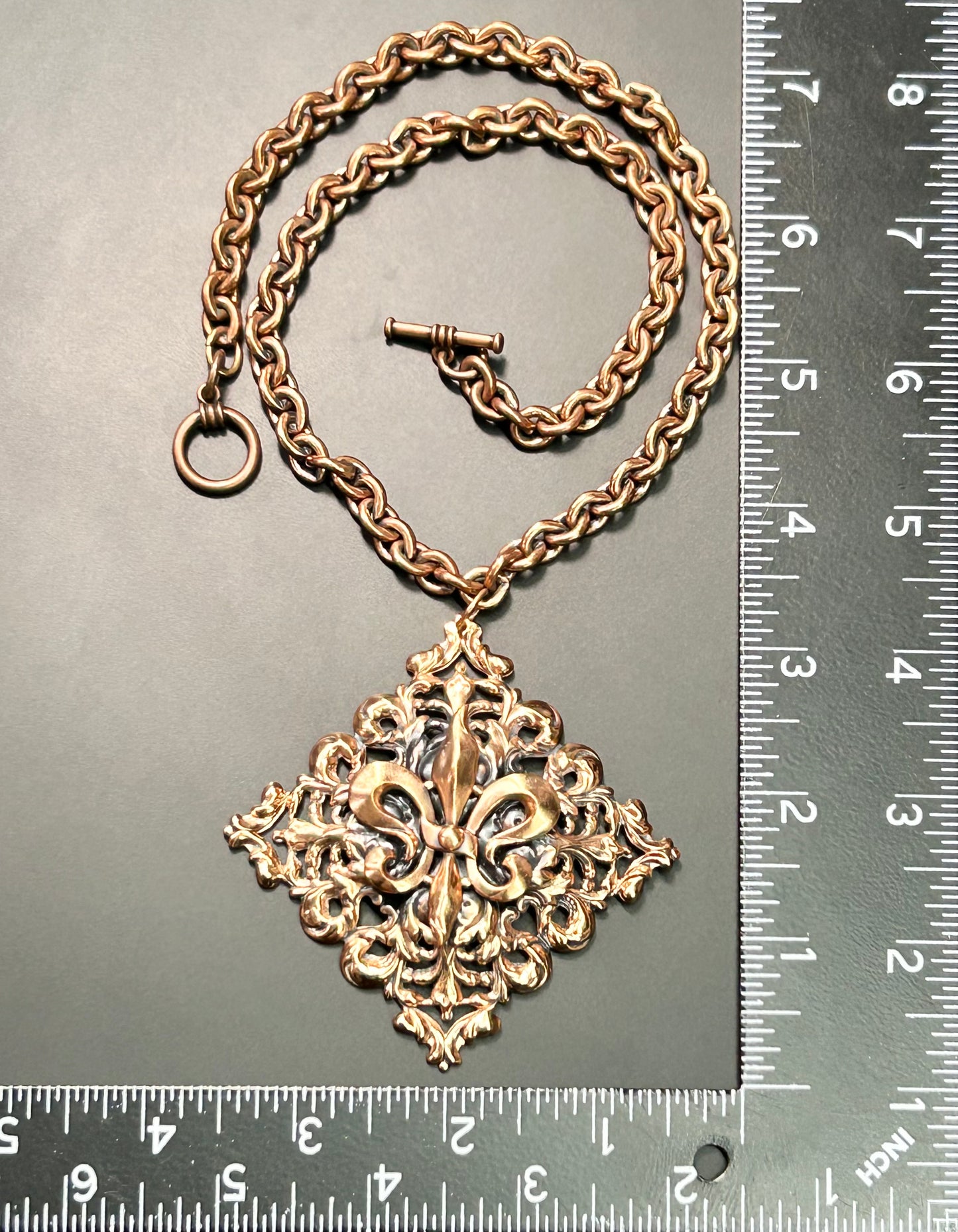 Vintage Fleur De Lis Copper Necklace