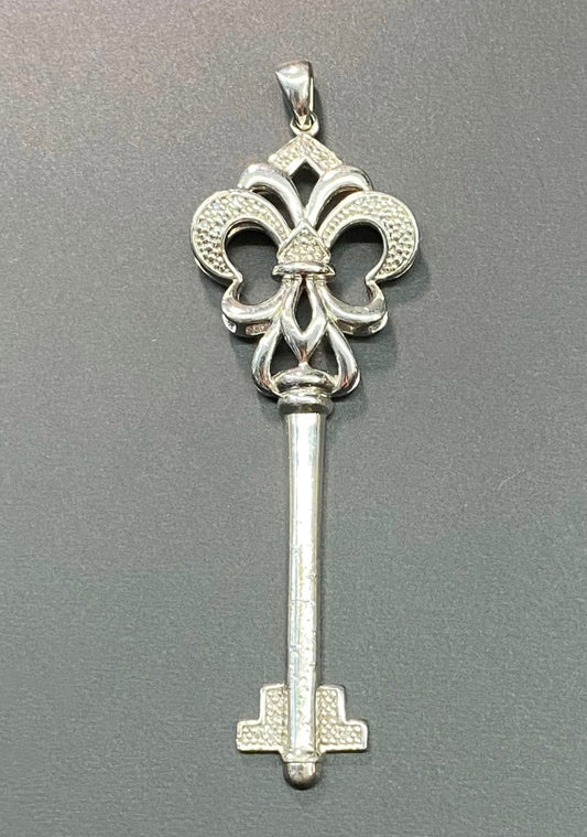 Sterling Silver Diamond Key Pendant