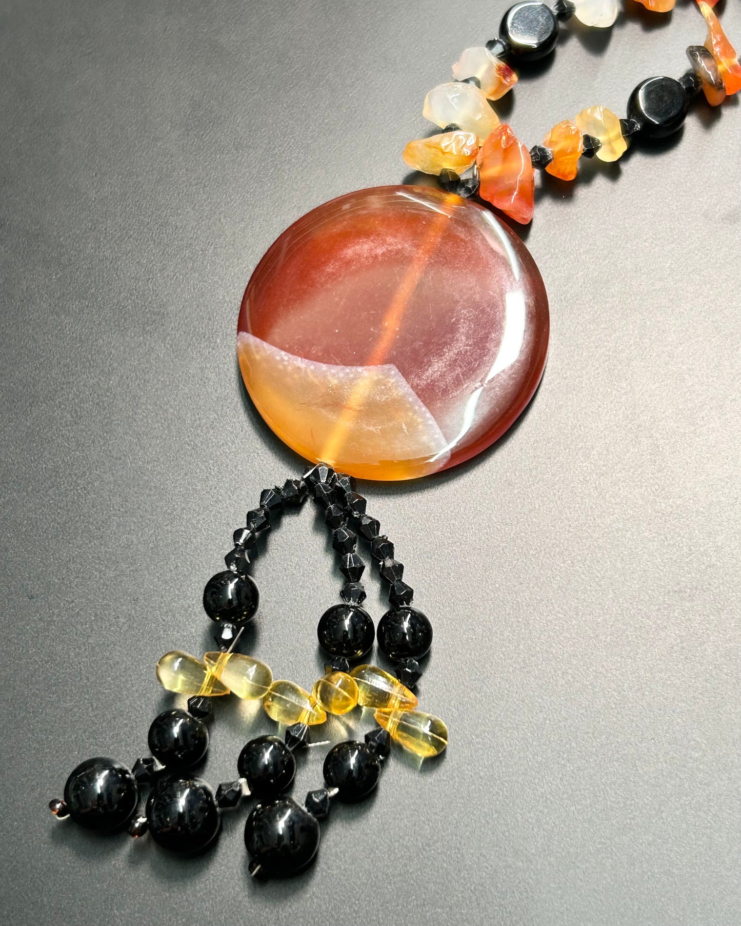 Agate & Onyx Tassel Necklace