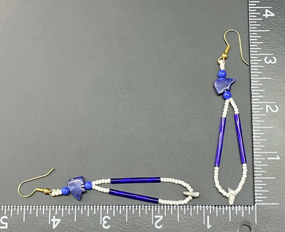 Lapis Carved Bear Seed Bead Earrings