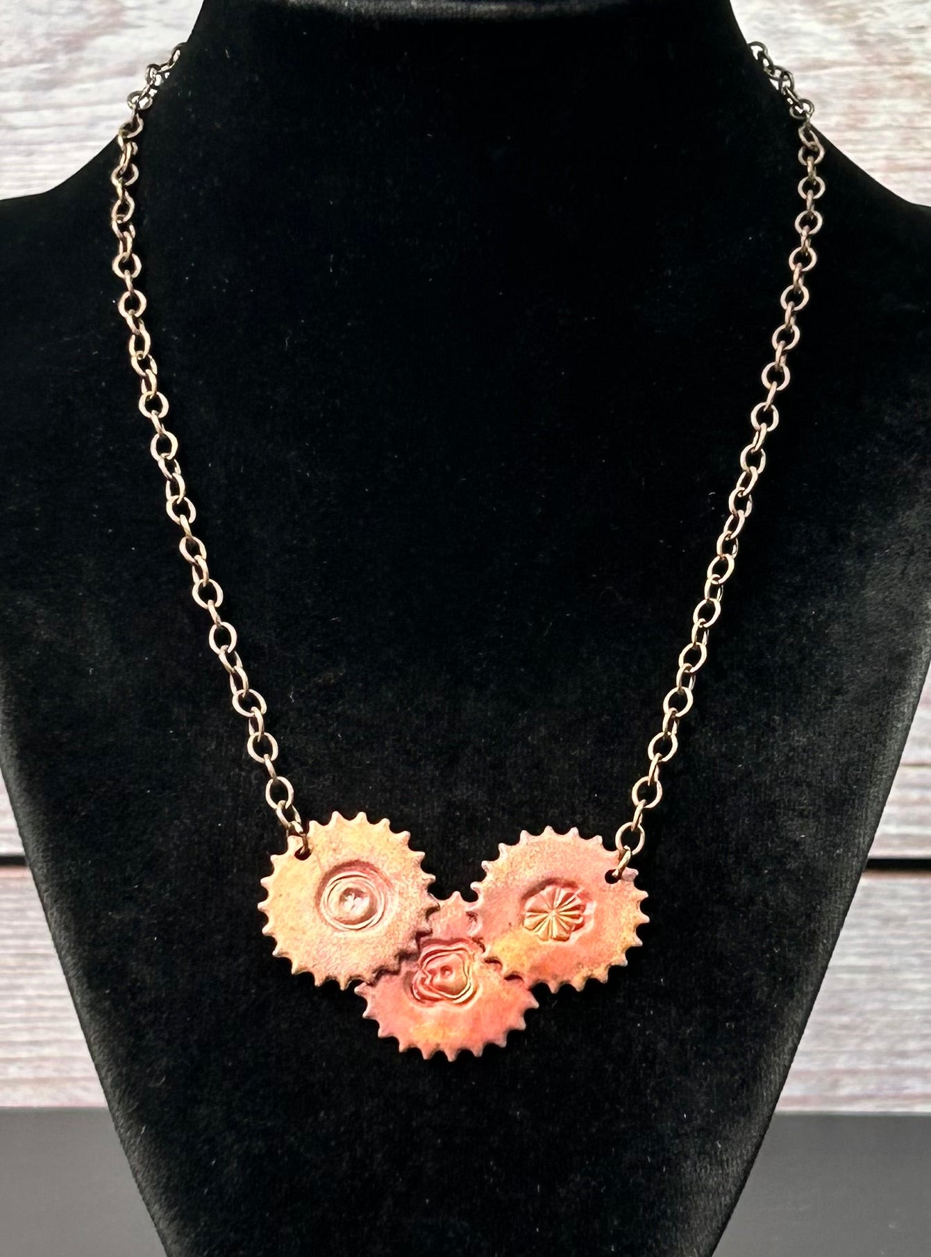 Vintage Artisan Copper Gears Necklace