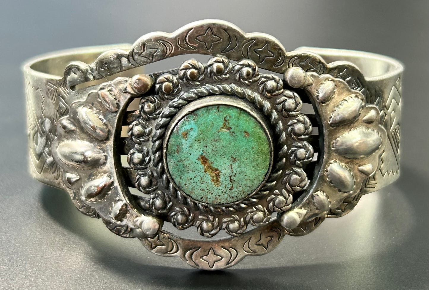 Vintage Sanford Nickel Silver Turquoise Bracelet *has damage*