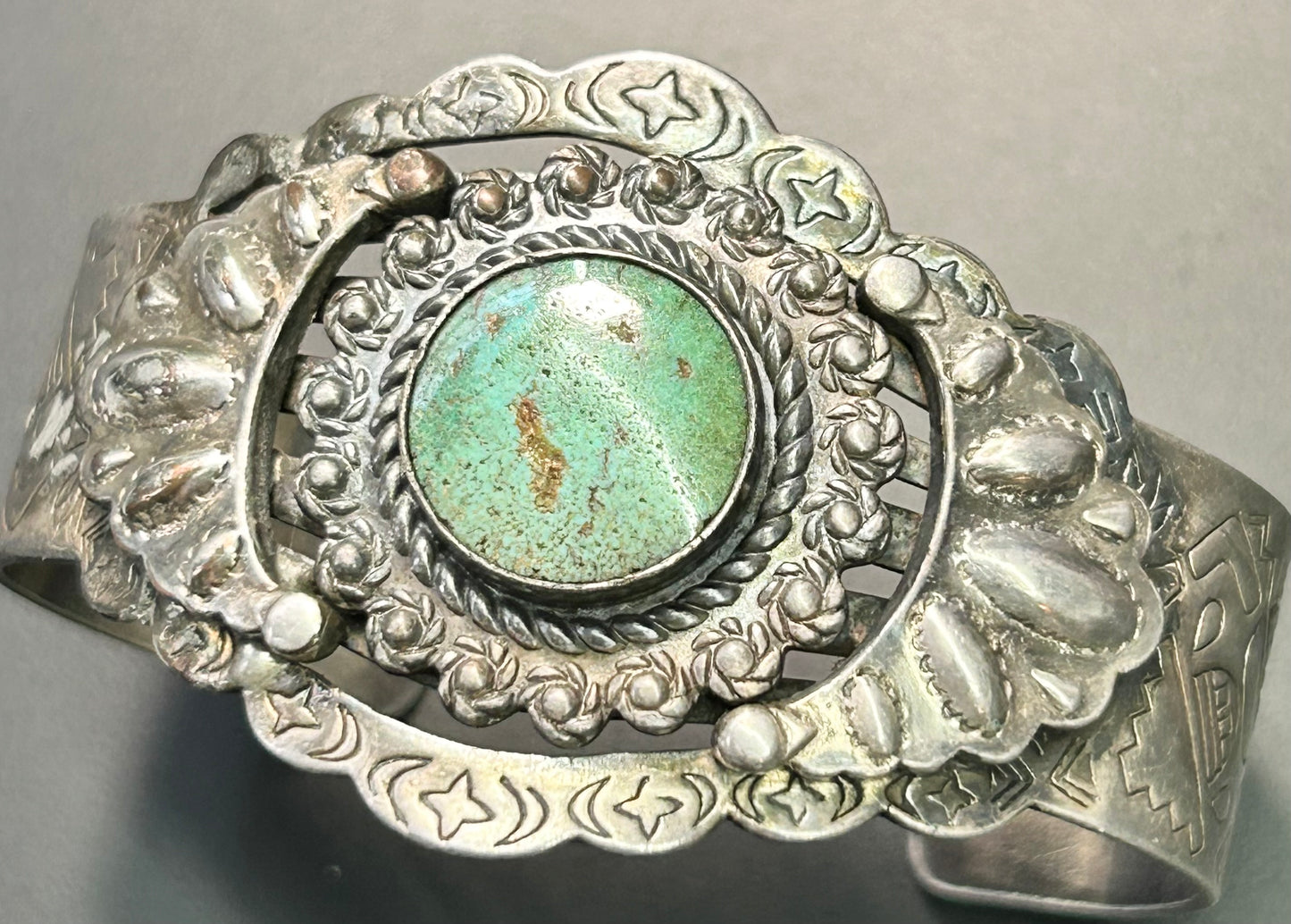 Vintage Sanford Nickel Silver Turquoise Bracelet *has damage*