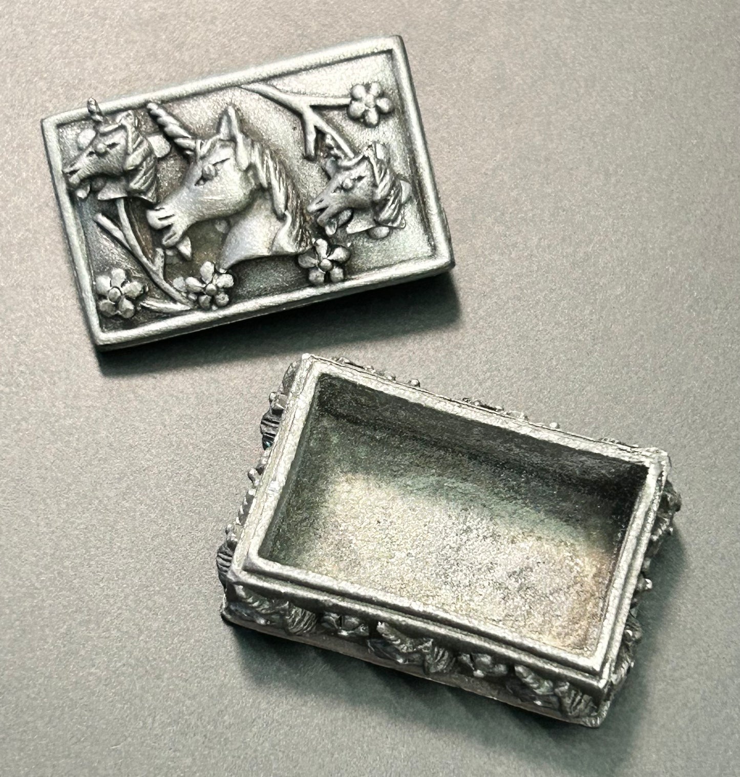 Torino Pewter Unicorn Brooch Earrings & Trinket Box