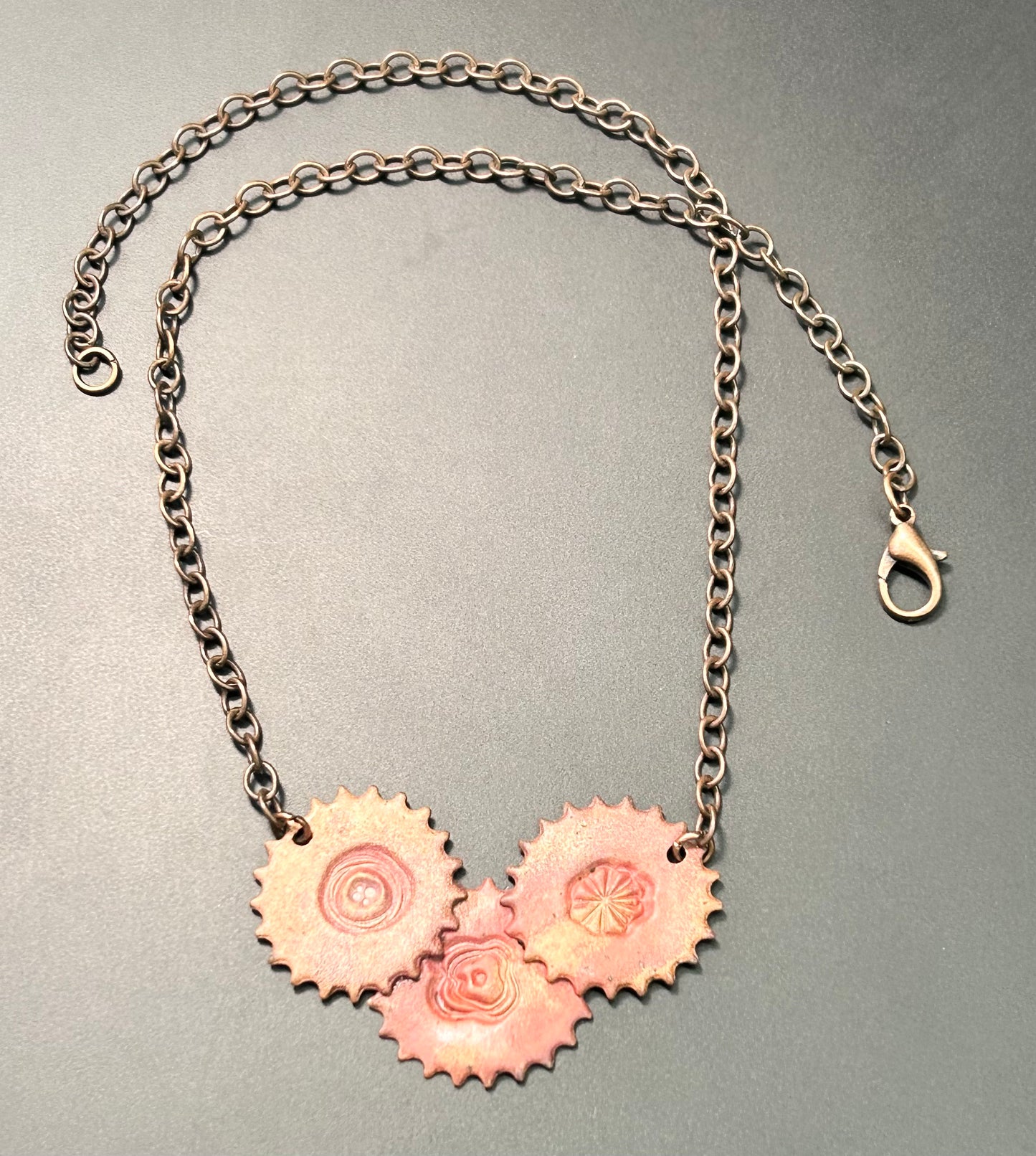 Vintage Artisan Copper Gears Necklace