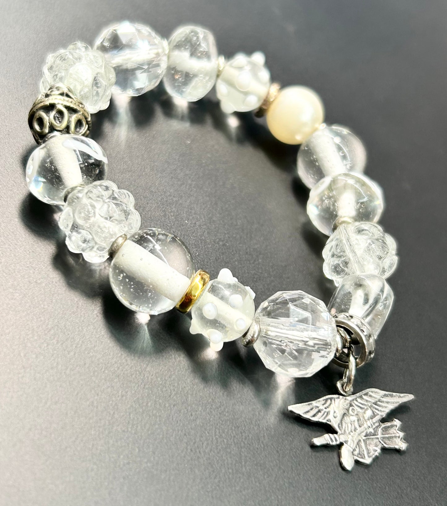 Glass Bead & Eagle Charm Bracelet