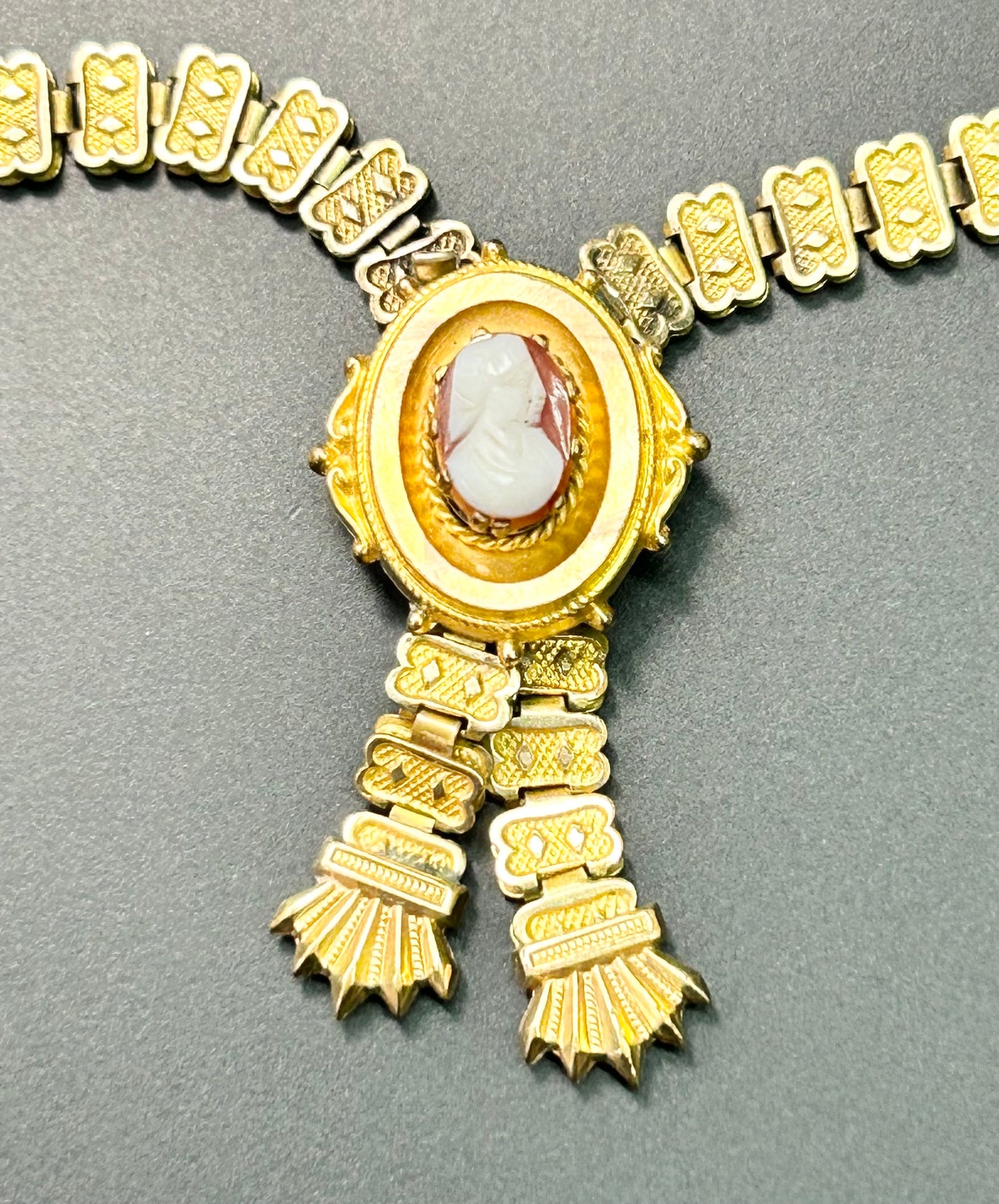 Antique Book Chain Cameo Necklace