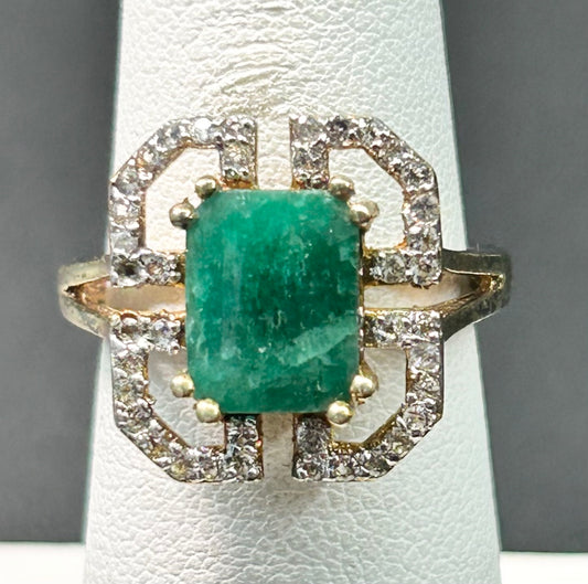 Sterling Silver Vermeil Emerald & Topaz Ring Size 6