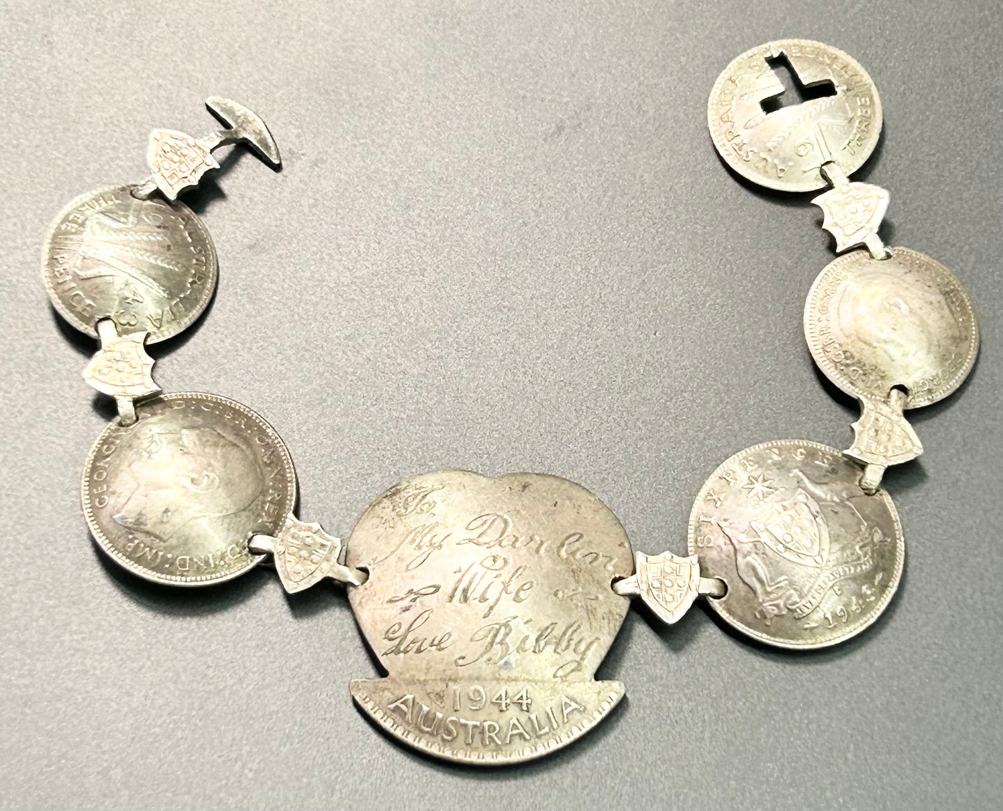 Vintage Australian Engraved Coin Bracelet