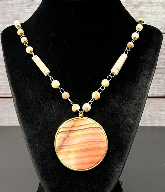 Vintage Natural Onyx Sun Face Necklace