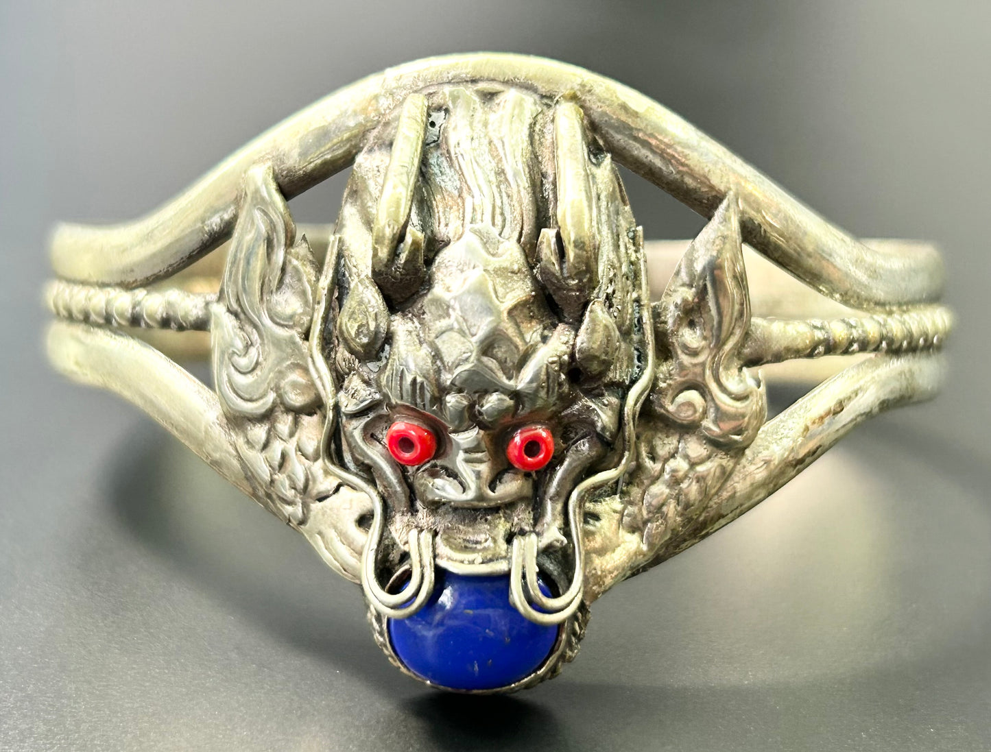 Tibetan Silver Ornate Dragon Bracelet