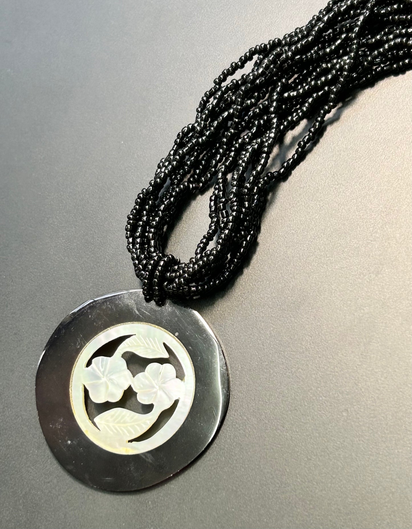 Carved Shell Seed Bead Necklace