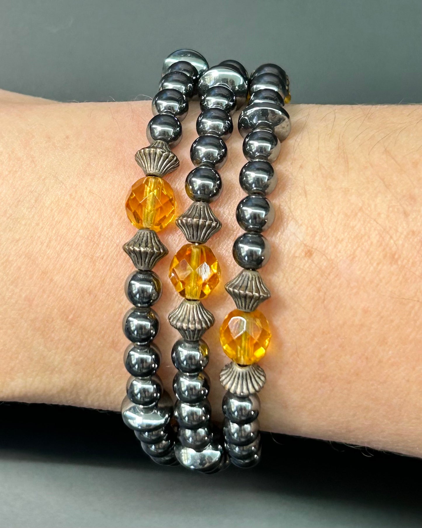 Hematite & Glass Wrap Bracelet