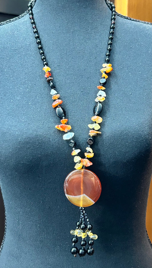 Agate & Onyx Tassel Necklace