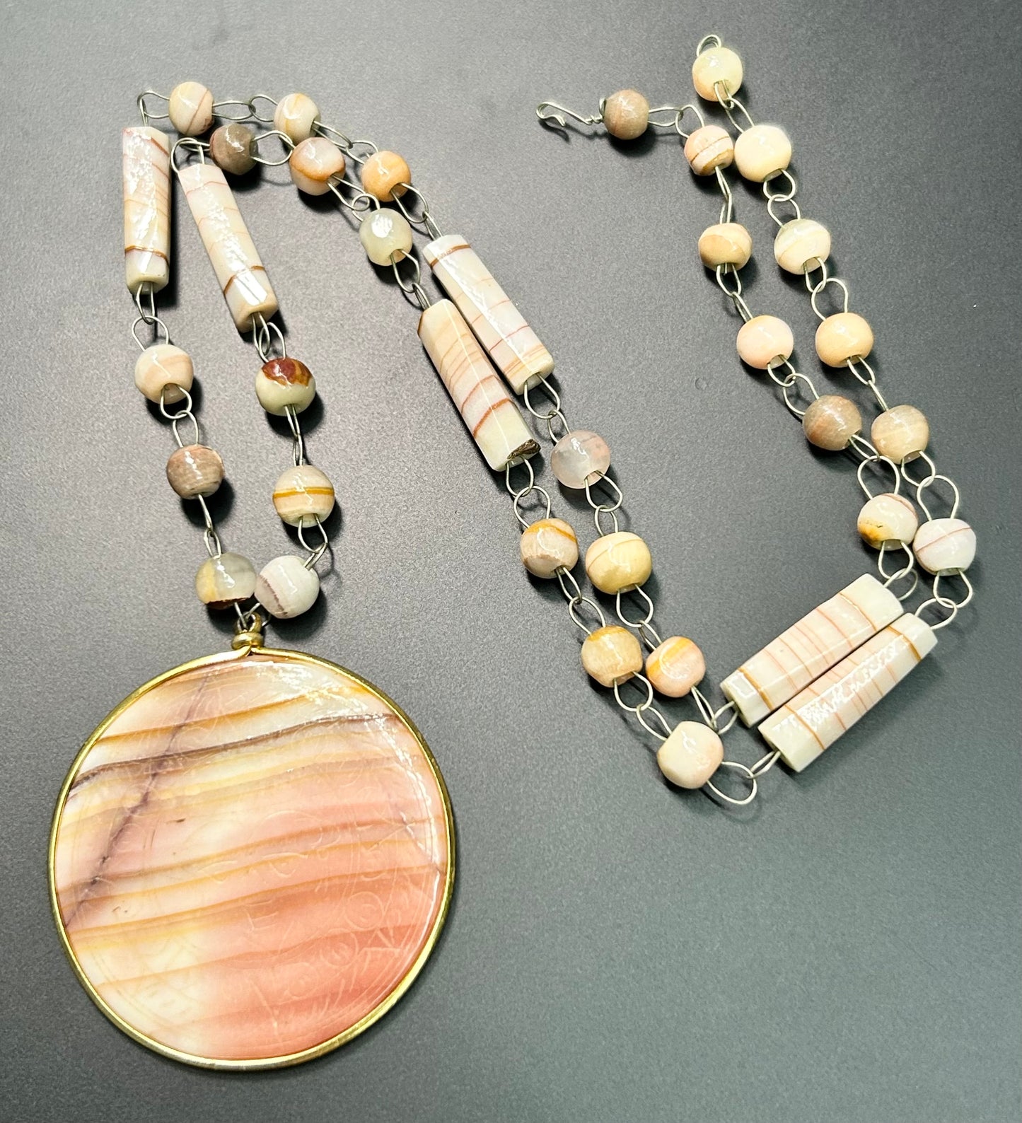 Vintage Natural Onyx Sun Face Necklace