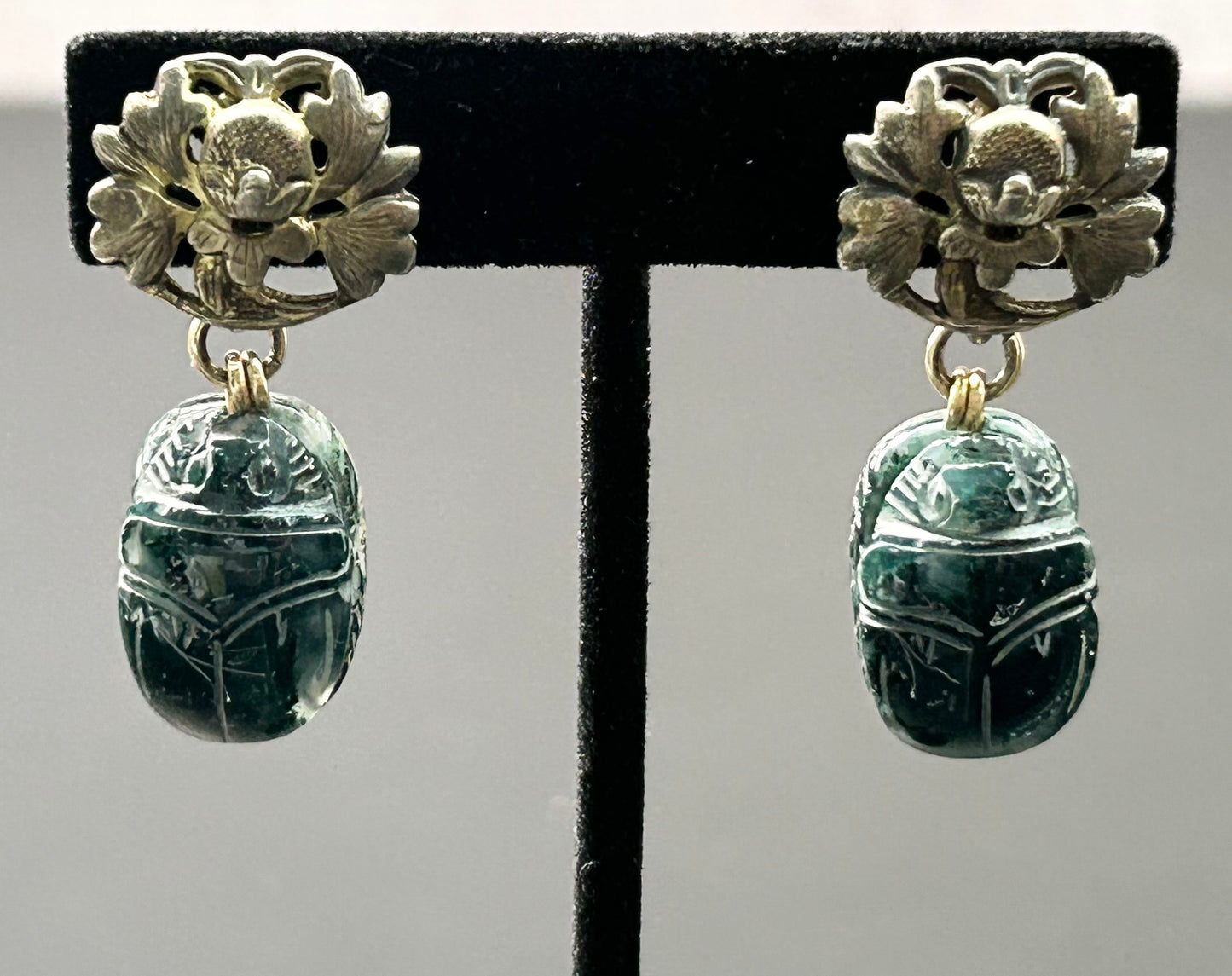 Sterling Silver Scarab Clip Earrings