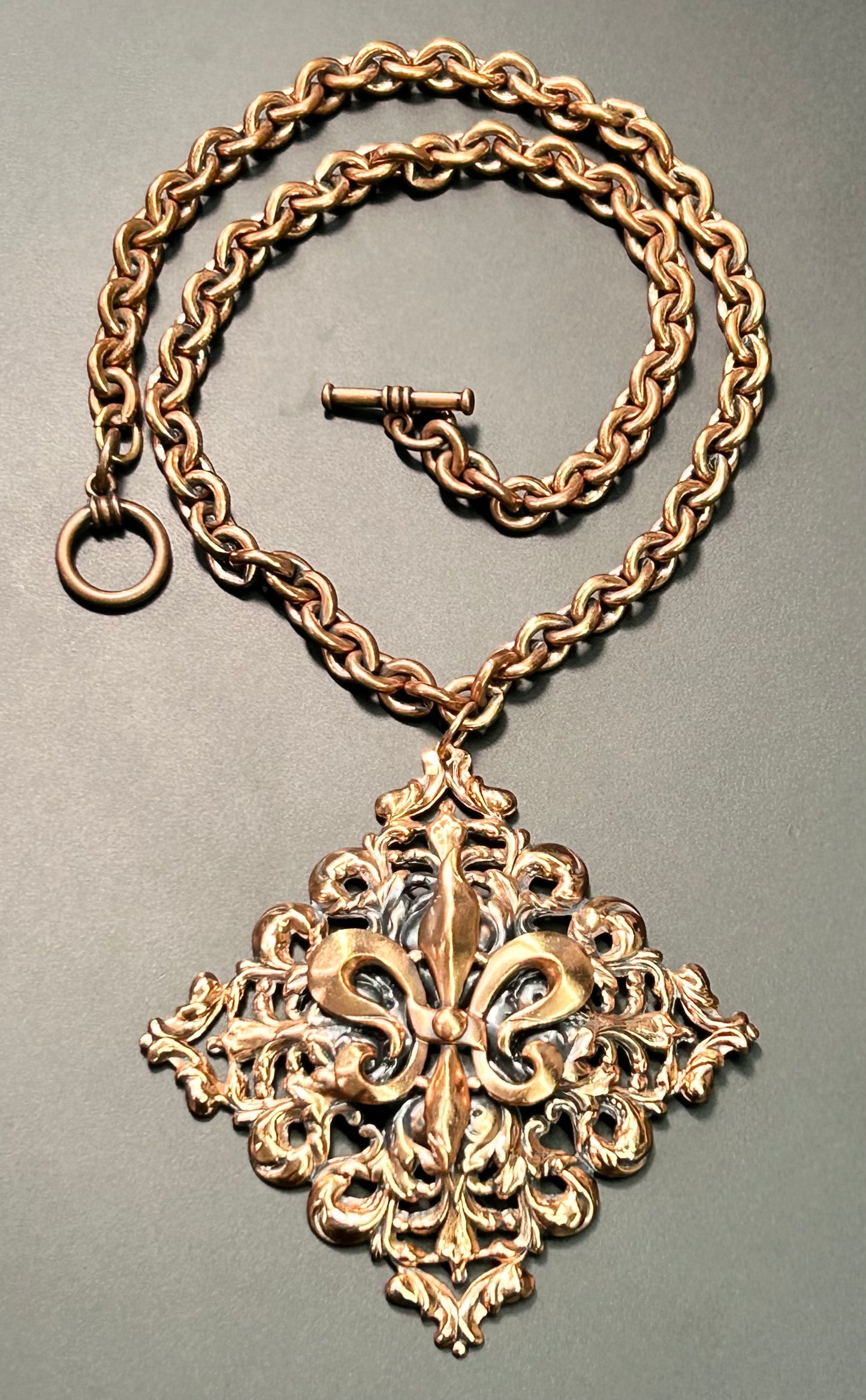 Vintage Fleur De Lis Copper Necklace