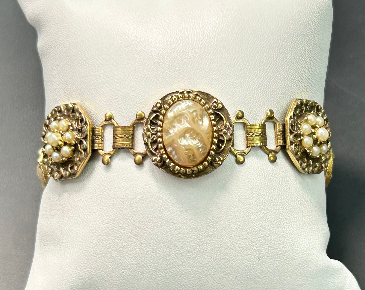 Vintage Faux Pearl Book Chain Bracelet