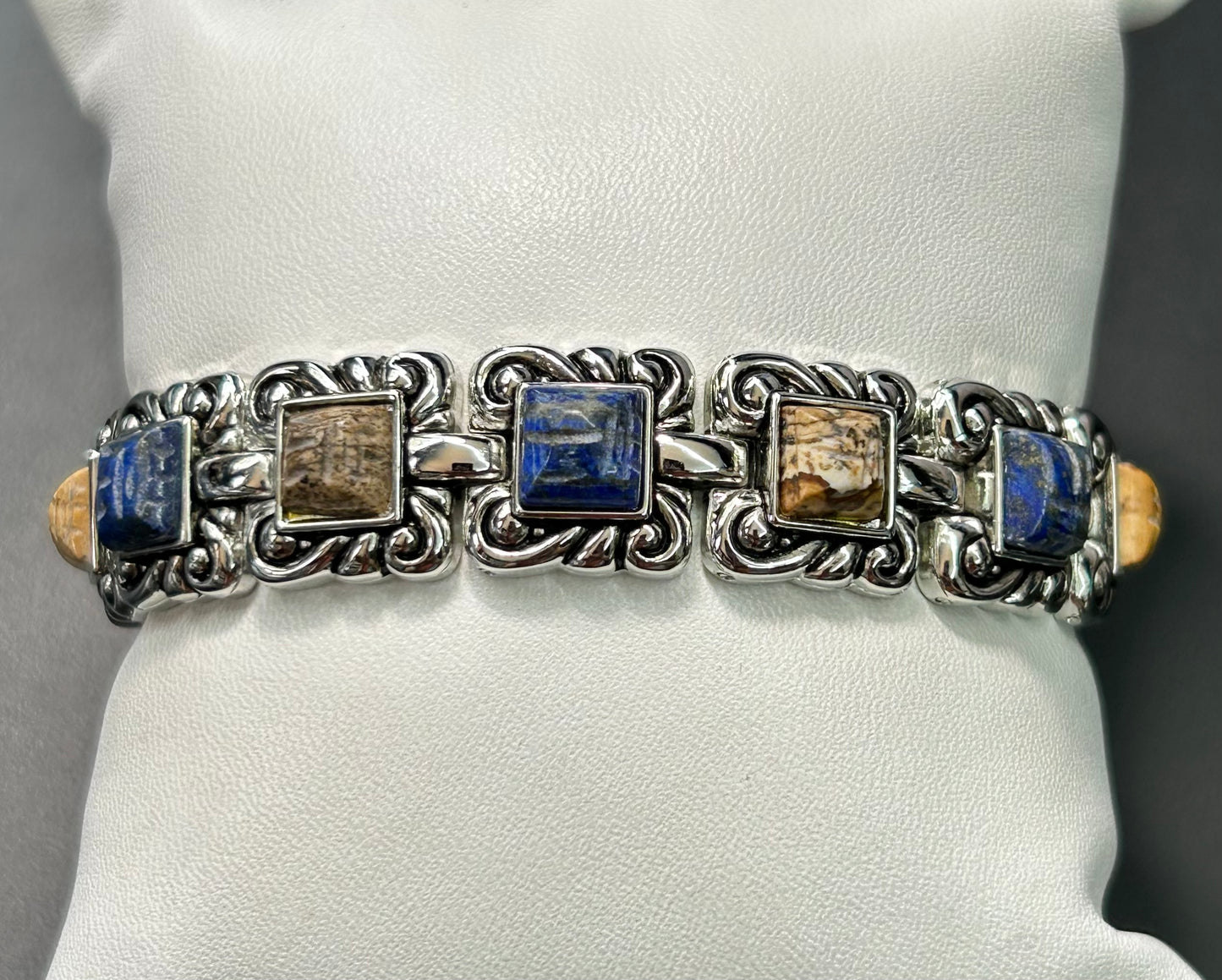 Lapis & Jasper Scrolled Bracelet