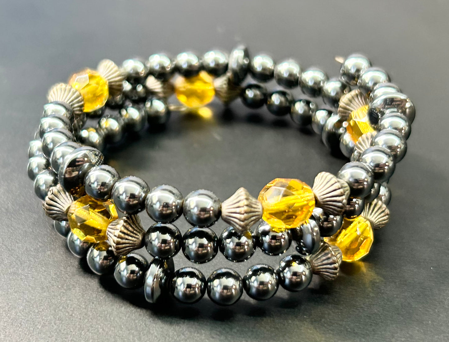 Hematite & Glass Wrap Bracelet