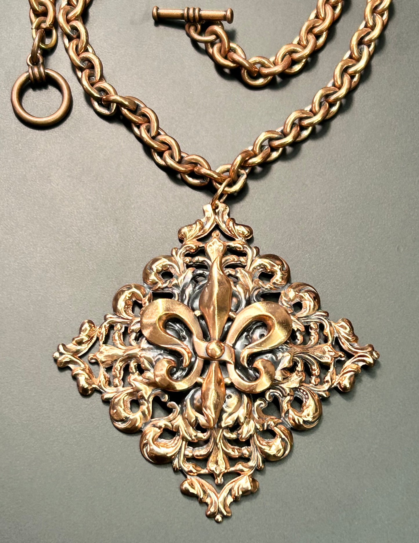 Vintage Fleur De Lis Copper Necklace