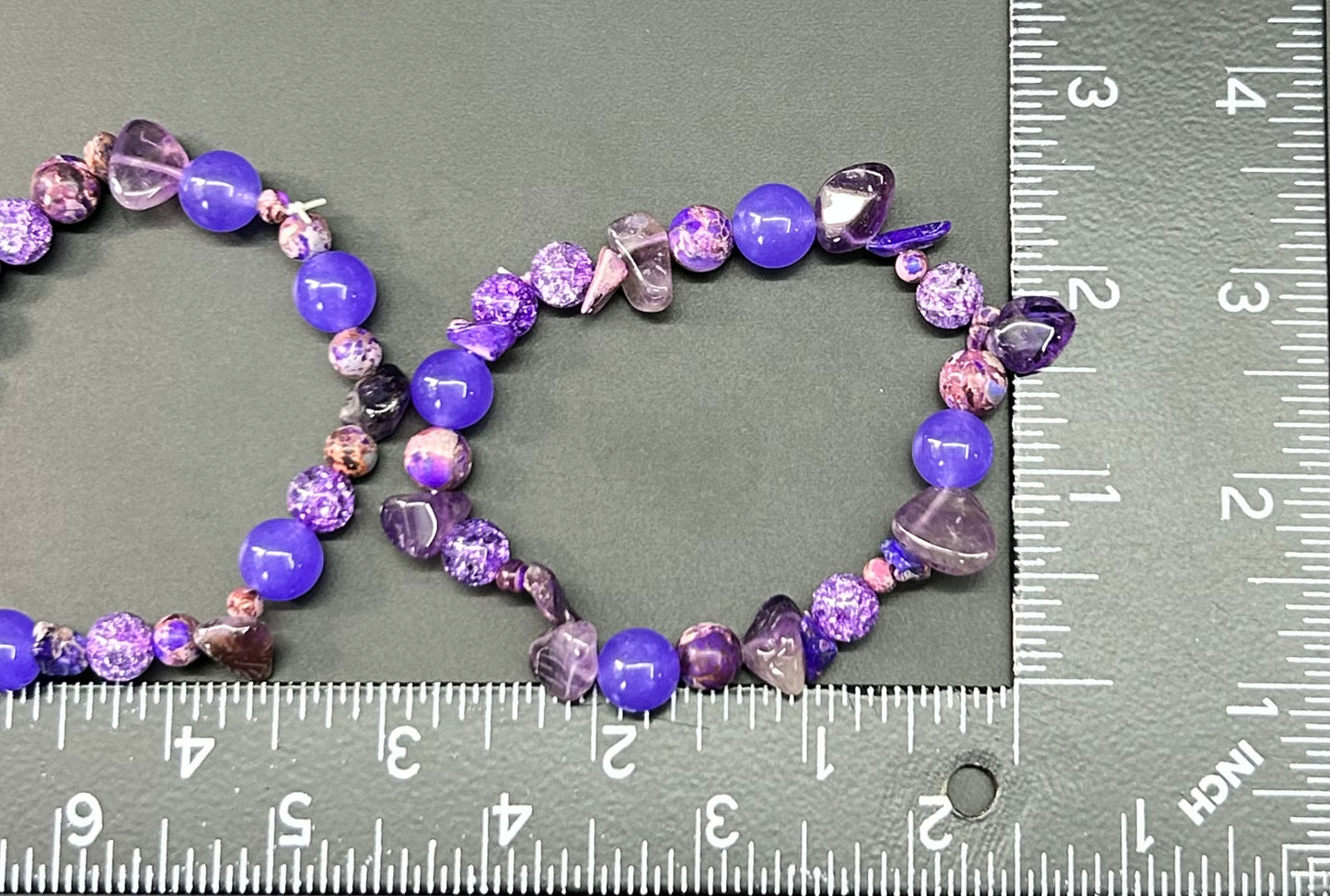 2 Glass & Amethyst Stretch Bracelets