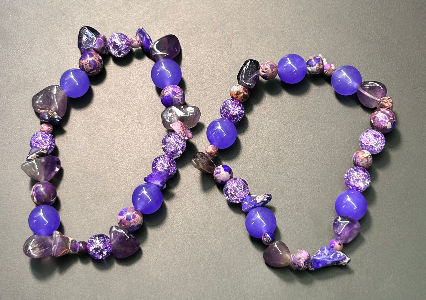 2 Glass & Amethyst Stretch Bracelets