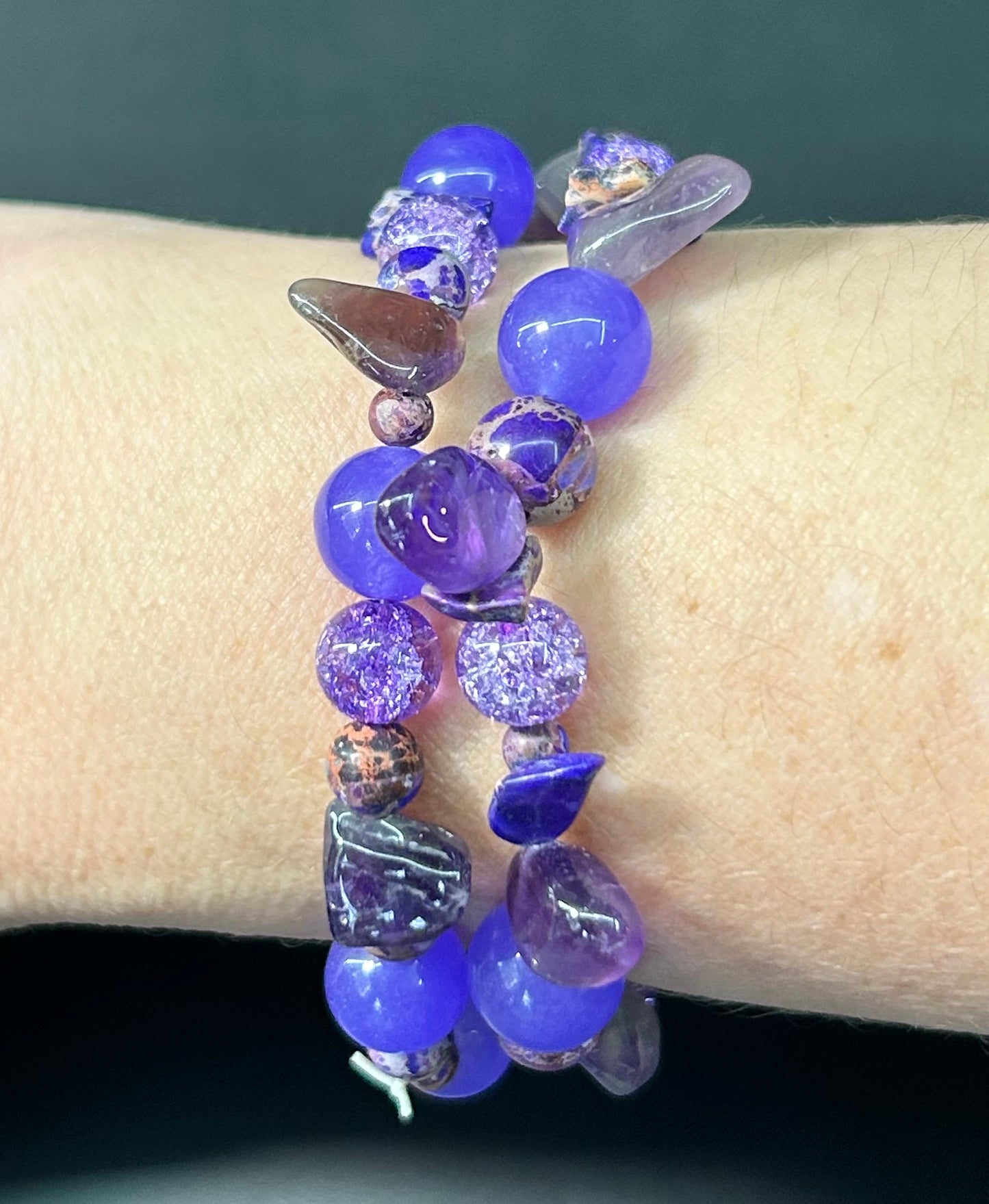 2 Glass & Amethyst Stretch Bracelets