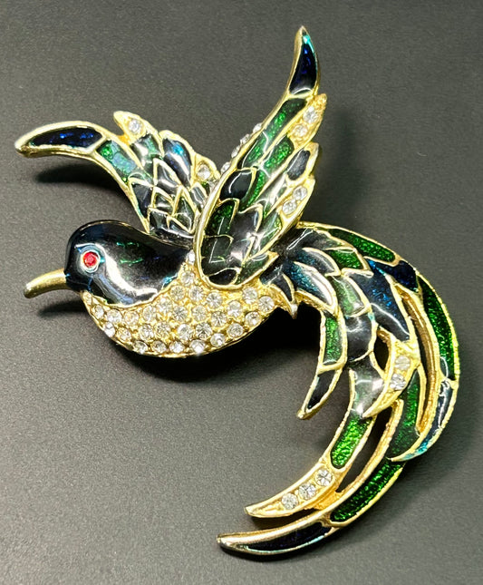 Rhinestone & Enamel Bird Brooch