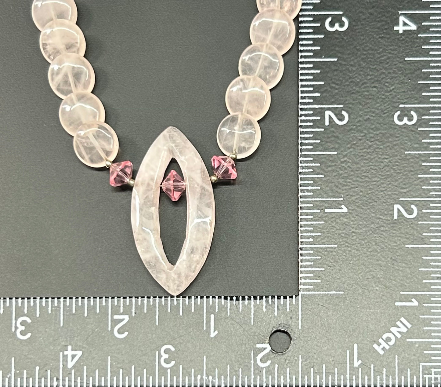 Sterling Silver Rose Quartz & Glass Necklace