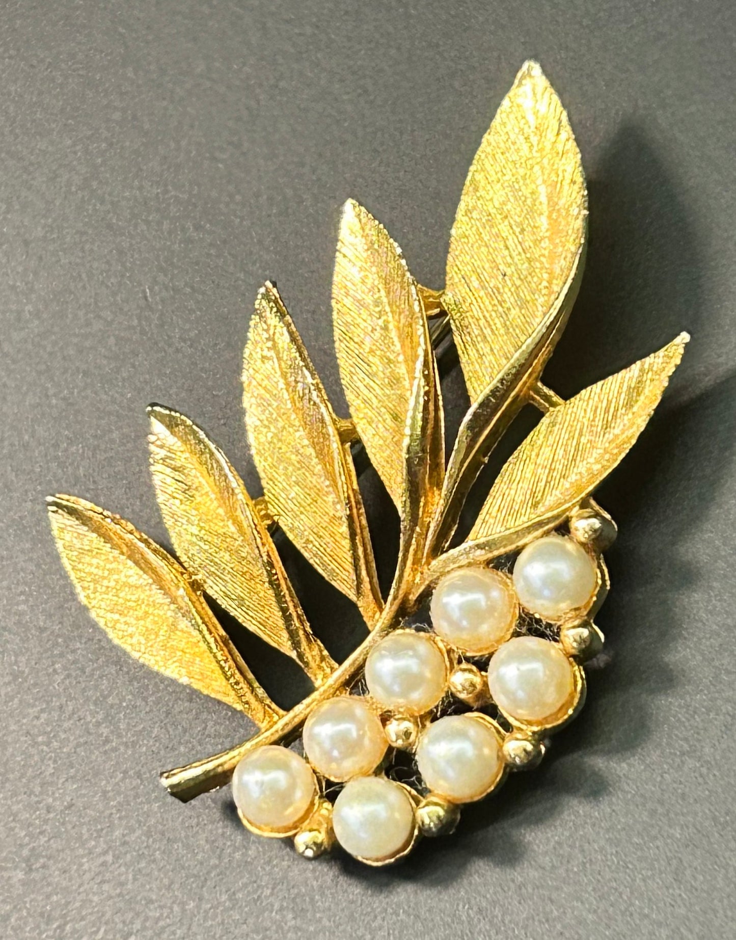 Alan J. Faux Pearl Leaf Brooch