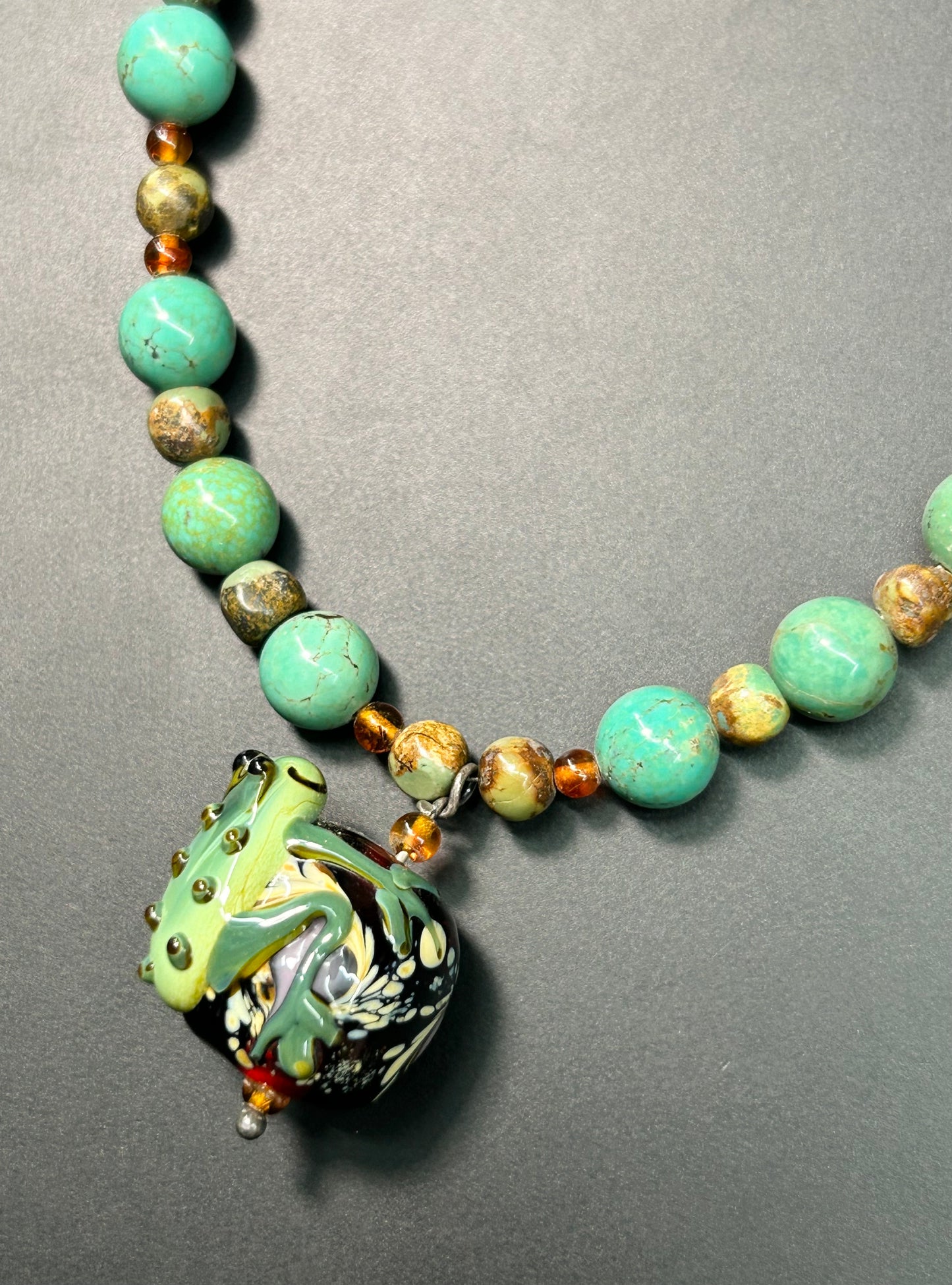 Lampwork Frog Bead Turquoise Sterling Silver Toggle Necklace