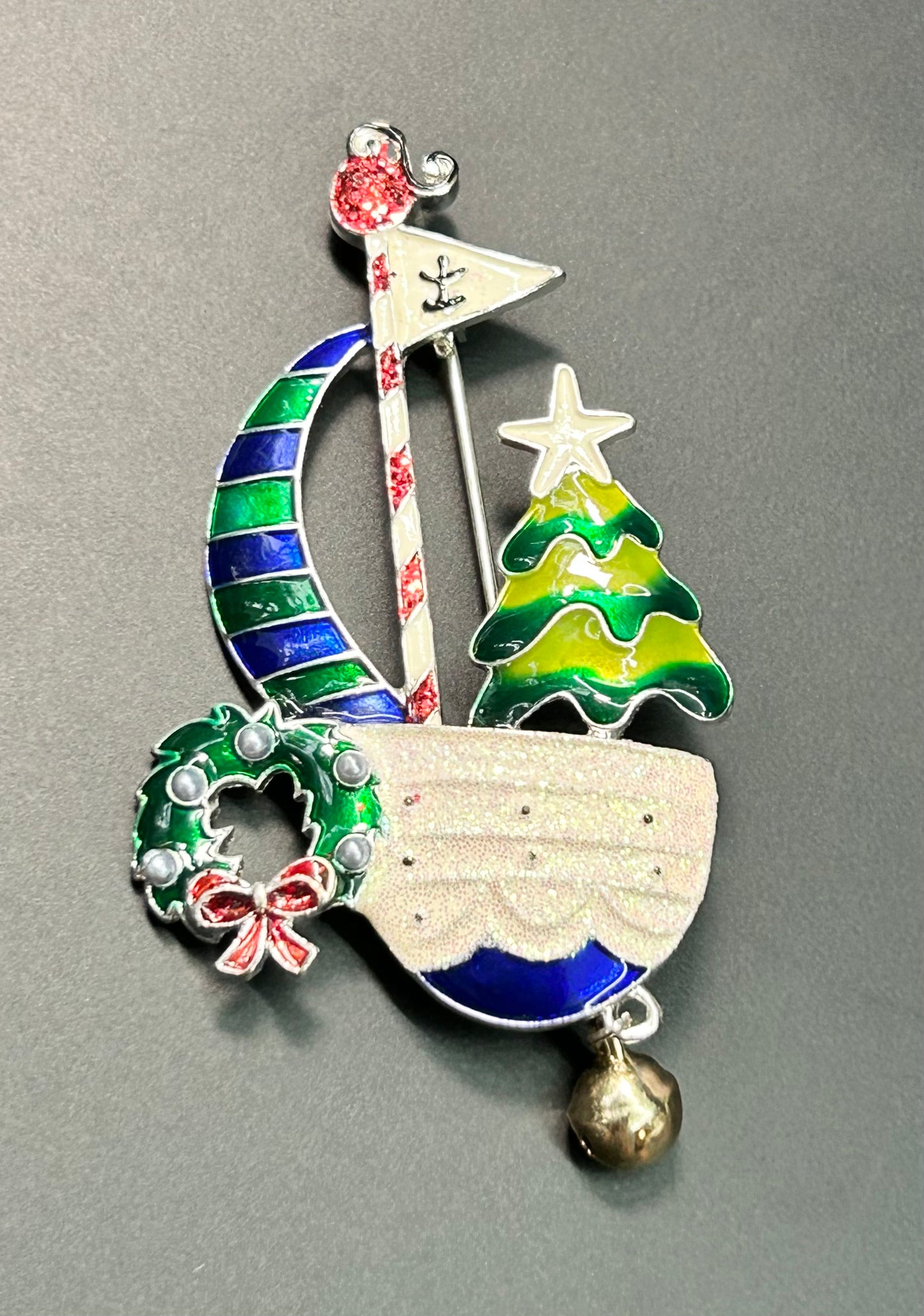 Christmas Sail Boat Brooch