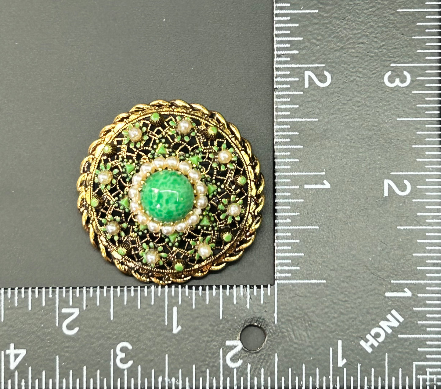 Vintage Green Glass Brooch