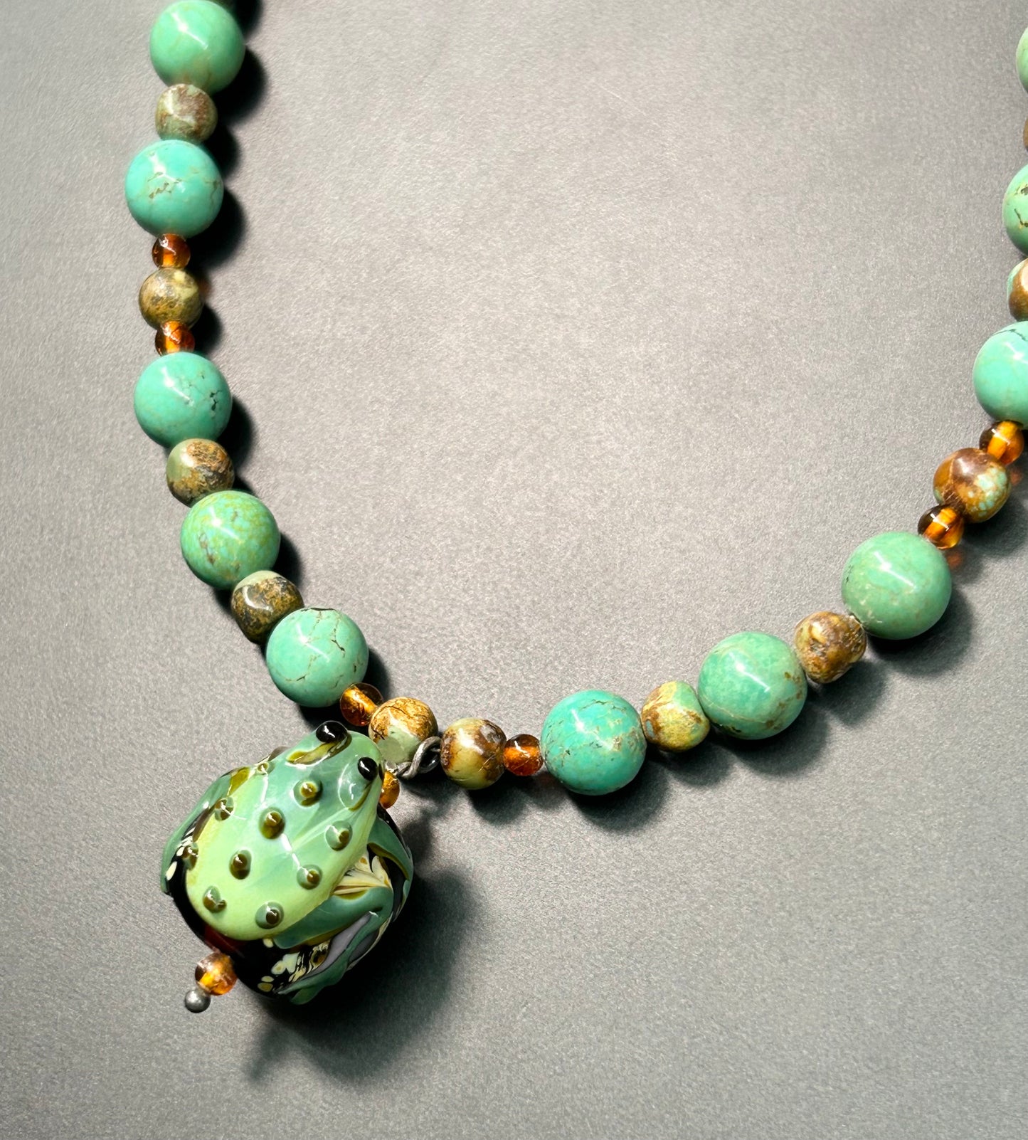 Lampwork Frog Bead Turquoise Sterling Silver Toggle Necklace