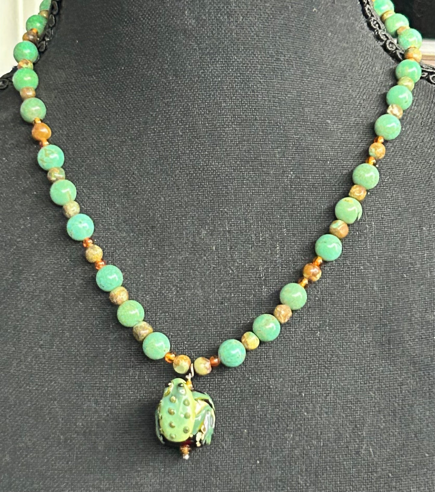 Lampwork Frog Bead Turquoise Sterling Silver Toggle Necklace