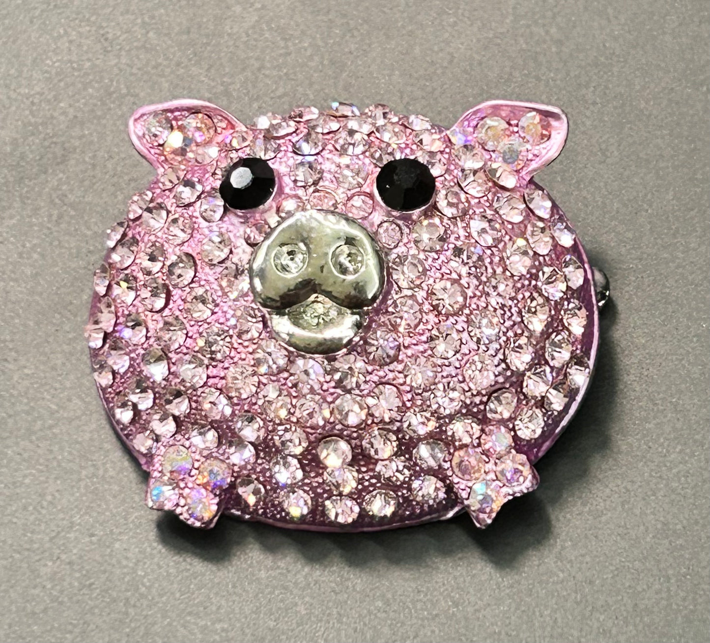 Rhinestone Pig Brooch