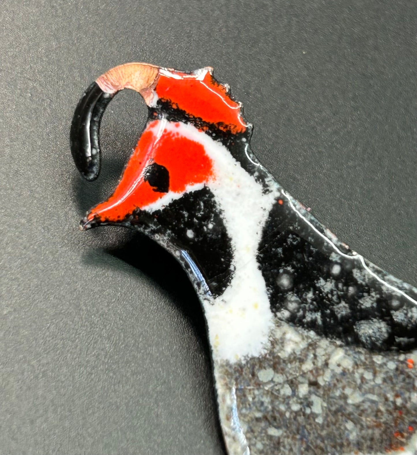 Enamel Copper Quail Brooch