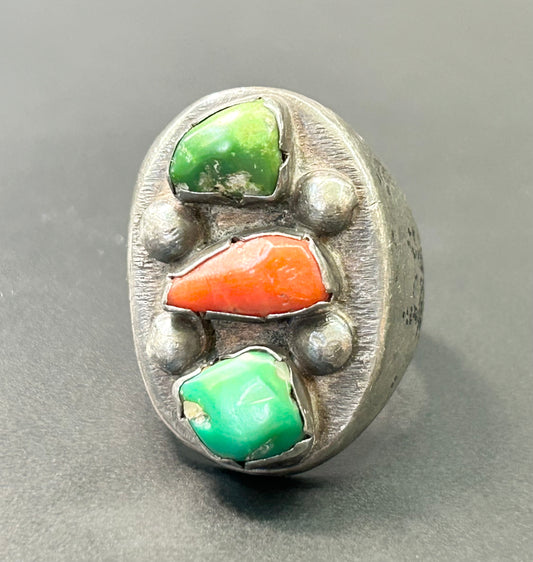 Sterling Silver Turquoise & Coral Ring