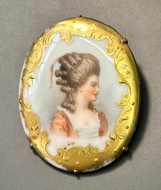 Antique Painted Porcelain Brooch