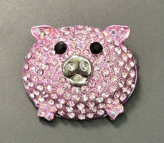 Rhinestone Pig Brooch