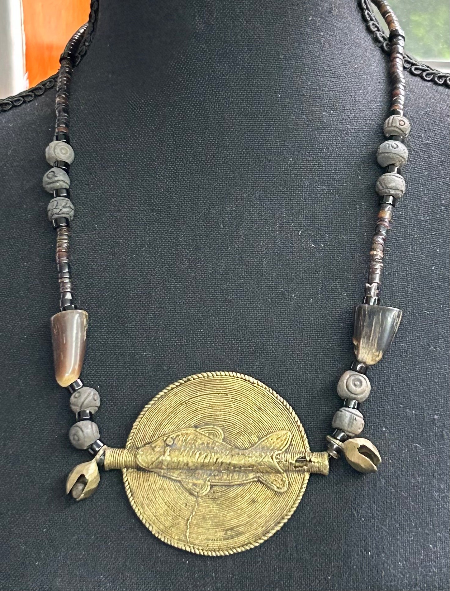 Brass & Horn Fish Necklace