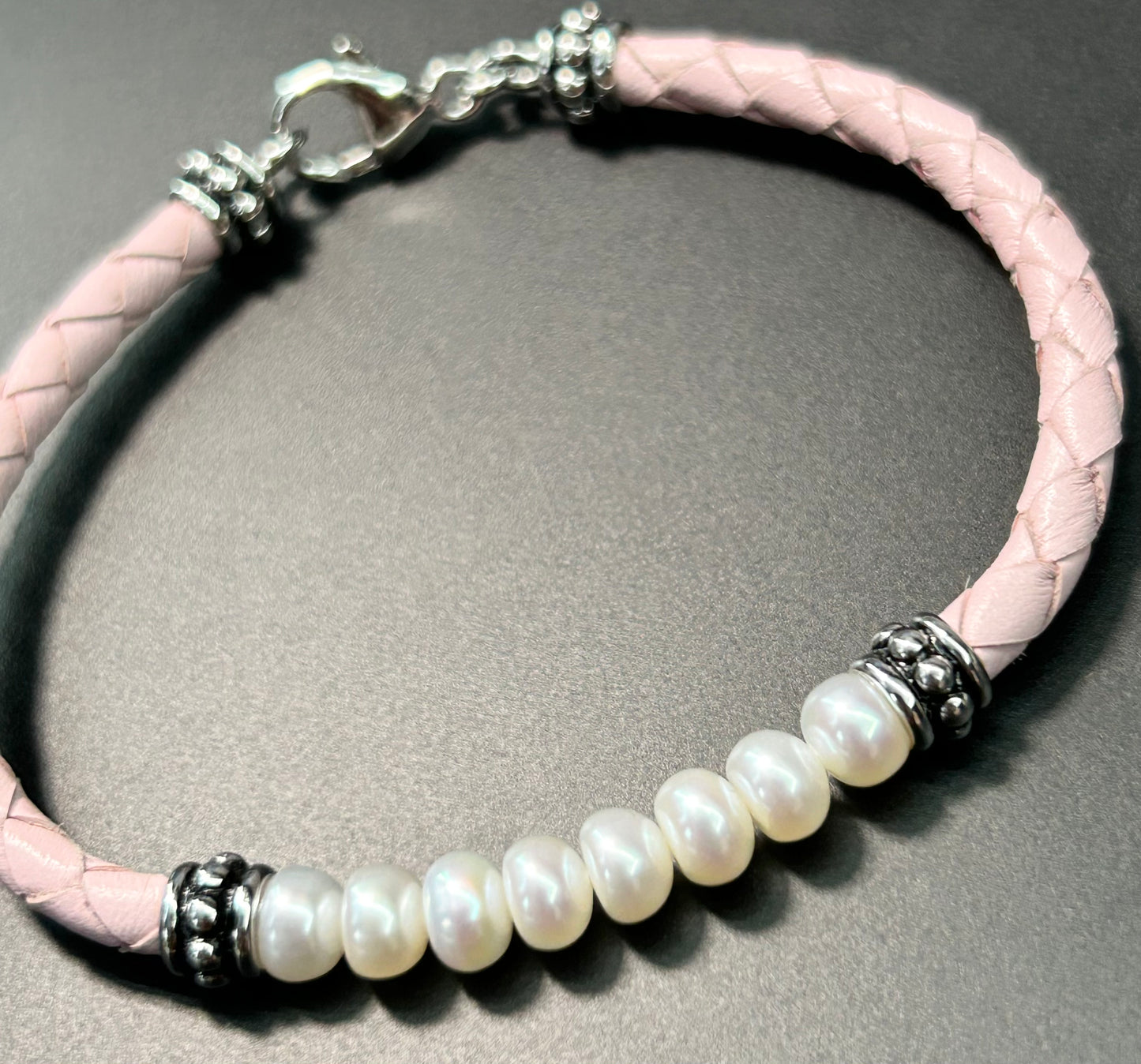 Sterling Silver Pearl & Leather Bracelet