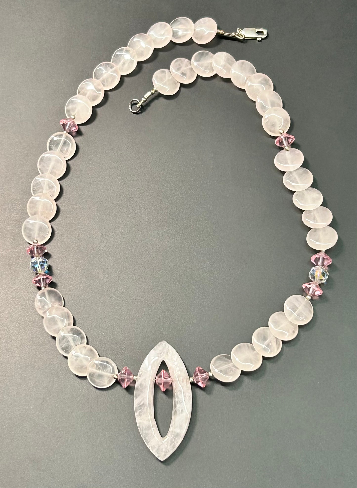 Sterling Silver Rose Quartz & Glass Necklace