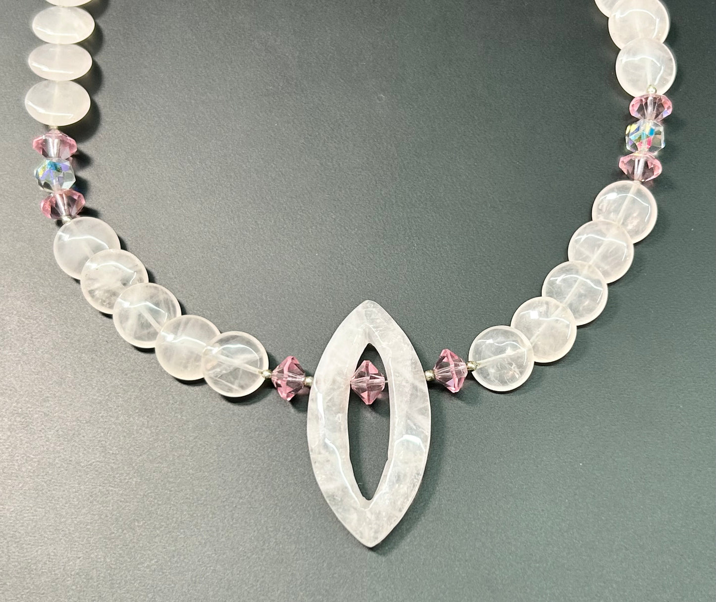 Sterling Silver Rose Quartz & Glass Necklace