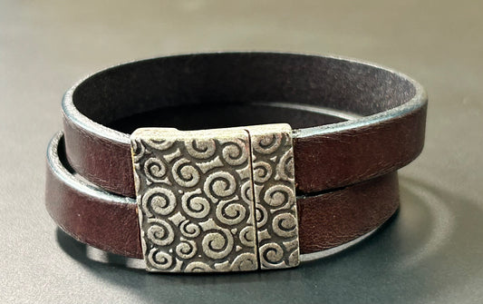 Silver Tone & Leather Bracelet