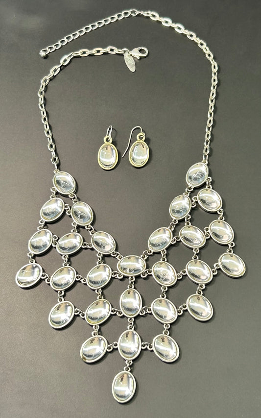 NY Silver Tone Glass Necklace & Earrings