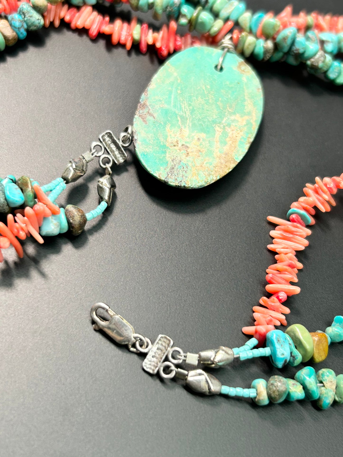 Sterling Silver Turquoise & Coral Necklace