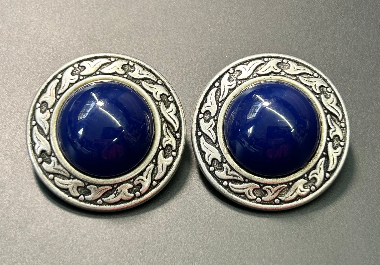 Blue Cabochon Clip Earrings